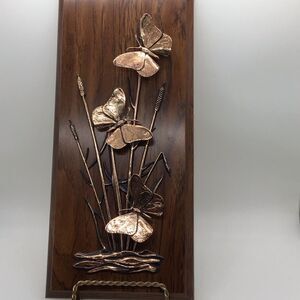 Vintage 3D Butterfly faux Wood and Metal Art